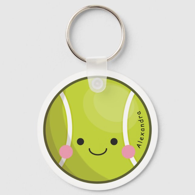 Adorable Kawaii Tennis Ball Custom Name Cute Sport Key Ring (Front)