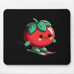 Adorable Kawaii Tomato Skiing Cute Alpine Winter Mouse Mat