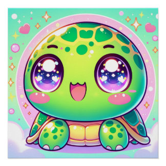 Adorable Kawaii Turtle Poster