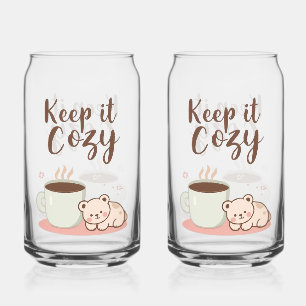 Adorable "Keep it Cozy" Winter Graphic Can Glass