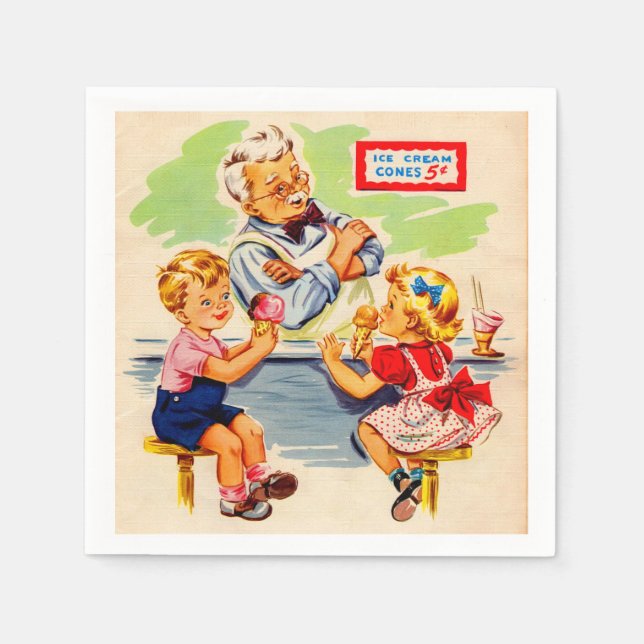 adorable kids at the soda fountain napkin (Front)