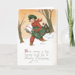 Adorable Kids Christmas Card Vintage Design
