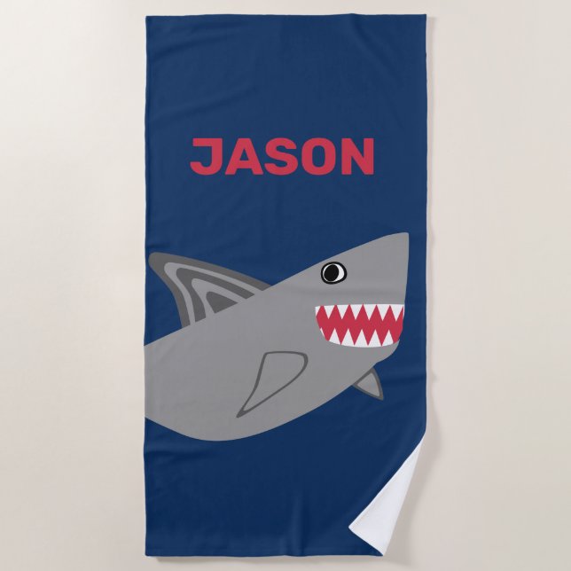 Adorable Kids Grey Shark Blue Boys Fish Beach Towel (Front)