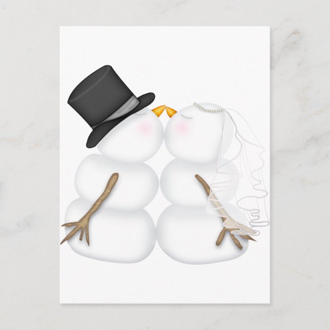 Adorable Kissing Snowman Couple Holiday Postcard (Front)