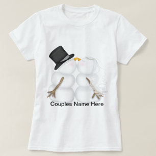 Adorable Kissing Snowman Couple T-Shirt