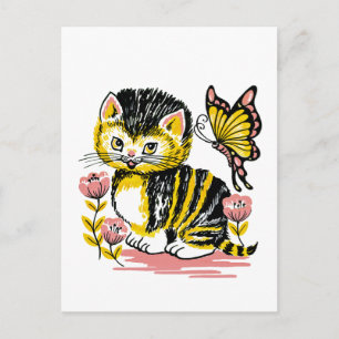 Adorable Kitten and Butterfly Postcard