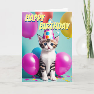 Adorable Kitten Birthday Balloons Celebration Card