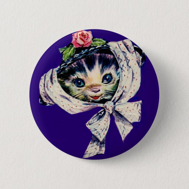 adorable kitten cat in a kitten cat hat 6 cm round badge (Front)