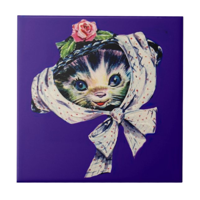 adorable kitten cat in a kitten cat hat tile (Front)