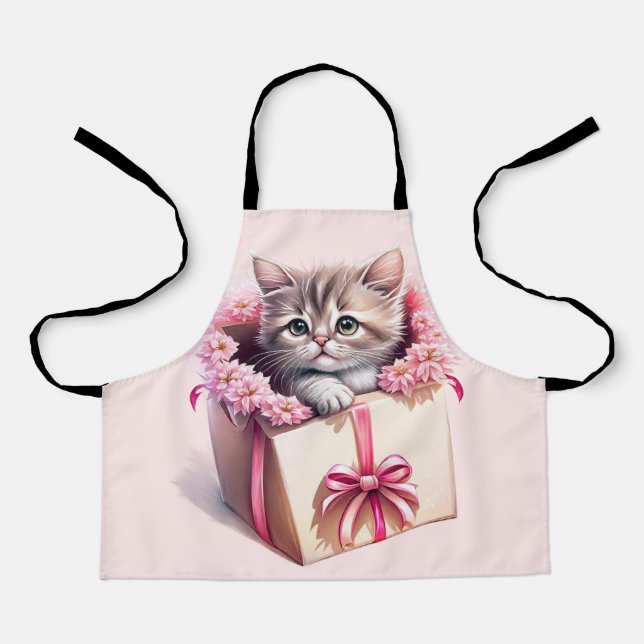 Adorable Kitten in a Box Birthday Gift Apron (Front)