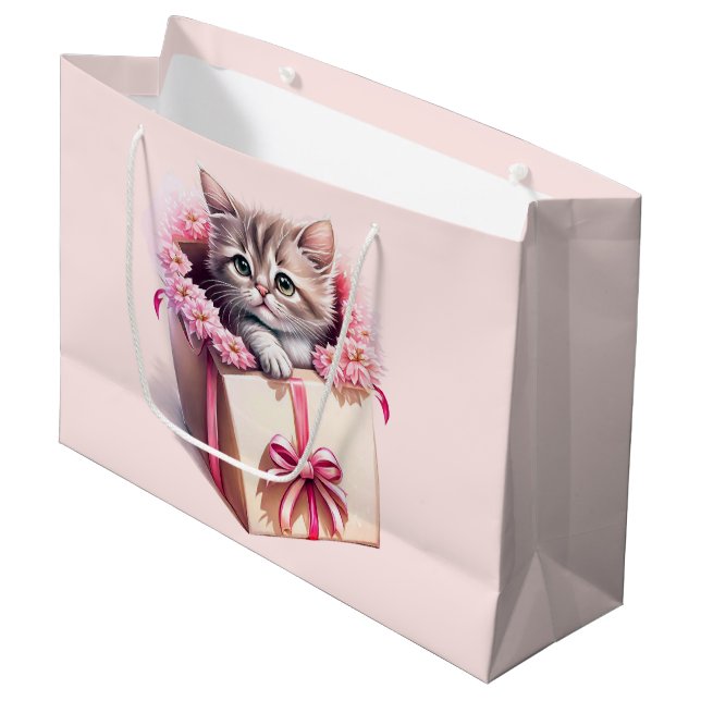 Adorable Kitten in a Box Birthday Gift Large Gift Bag (Front Angled)