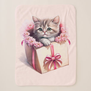 Adorable Kitten in a Box Birthday Gift Sherpa Blanket