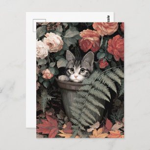 Adorable Kitten in a Flower Pot Postcard