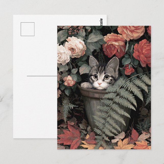 Adorable Kitten in a Flower Pot Postcard (Front/Back)