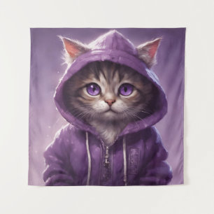 Adorable Kitten in a Purple Hoodie Tapestry