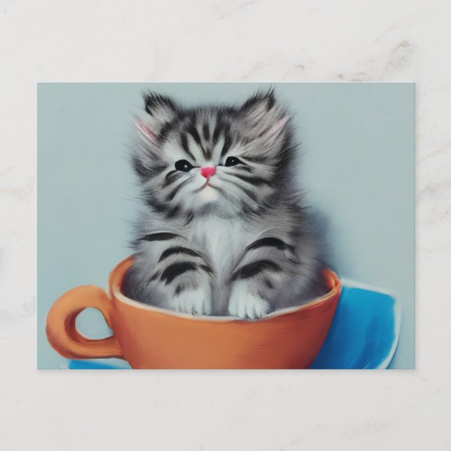 Adorable Kitten in a Teacup Postcard (Front)