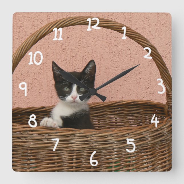 Adorable kitten in basket square wall clock (Front)