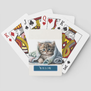 Adorable Kitten in Blue Towel Personalise Playing Cards