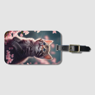 Adorable Kitten in Cherry Blossoms Luggage Tag