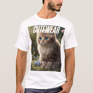 Adorable Kitten in Floral Garden – Cute Cat Aesthe T-Shirt