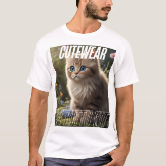 Adorable Kitten in Floral Garden – Cute Cat Aesthe T-Shirt