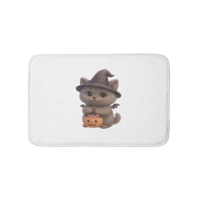 Adorable Kitten in Halloween Witch Costume with Pu Bath Mat (Front)