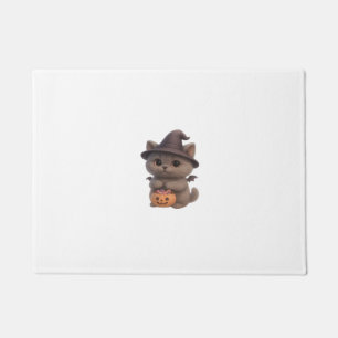 Adorable Kitten in Halloween Witch Costume with Pu Doormat