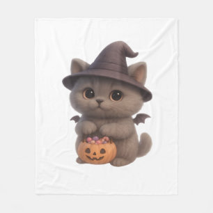 Adorable Kitten in Halloween Witch Costume with Pu Fleece Blanket