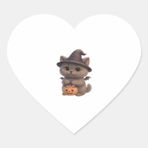Adorable Kitten in Halloween Witch Costume with Pu Heart Sticker