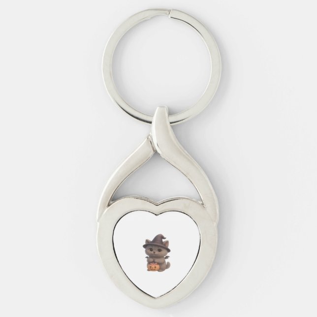 Adorable Kitten in Halloween Witch Costume with Pu Key Ring (Front)