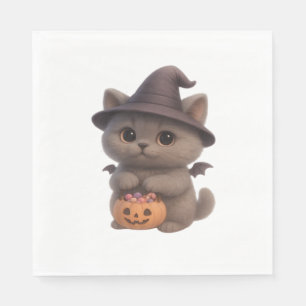 Adorable Kitten in Halloween Witch Costume with Pu Napkin