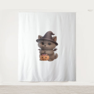 Adorable Kitten in Halloween Witch Costume with Pu Tapestry