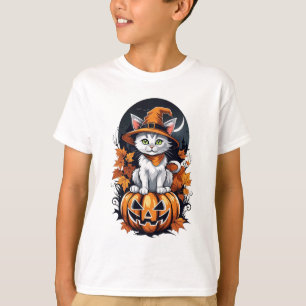 Adorable Kitten in Hat on Pumpkin T-Shirt