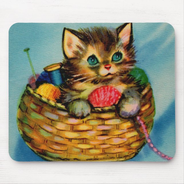 adorable kitten in knitting basket mouse mat (Front)