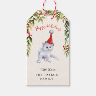 Adorable Kitten Merry Christmas Cat Lovers Red  Gift Tags