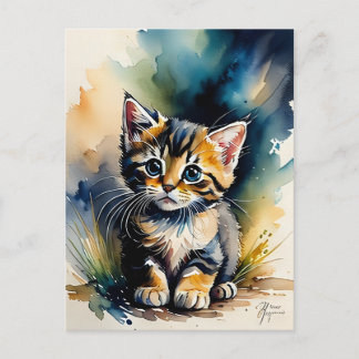 Adorable Kitten Painting  Postcard