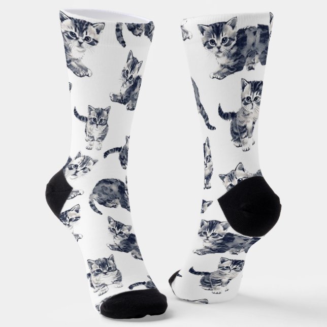  Adorable Kitten Pattern Socks –Gift ForCat Lovers (Angled)