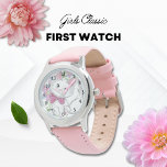 Adorable Kitten PInk Flowers Girl's First Watch<br><div class="desc">Celebrate learning how to tell time with this adorable pink kitten and flowers watch. This design features a sweet watercolor kitten with a pink bow surrounded by pretty flowers.</div>