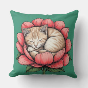 Adorable Kitten Sleeping Inside Flower Cushion