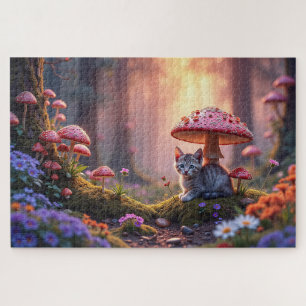Adorable Kitten Under a Giant Mushroom Jigsaw Puzzle