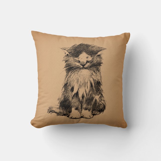 Adorable Kitten Vintage Cat Art Throw Pillow (Front)