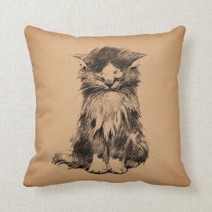 Adorable Kitten Vintage Cat Art Throw Pillow