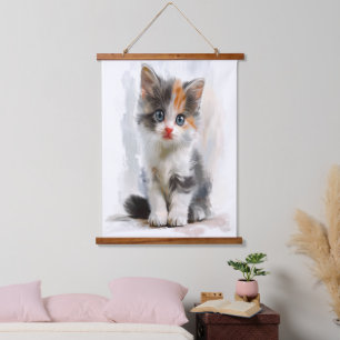 Adorable Kitten Watercolor Art Hanging Tapestry