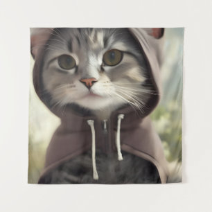 Adorable Kitten Wearing a Hoodie Tapestry