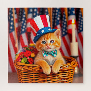 Adorable Kitten Wearing Patriotic Hat Jigsaw Puzzle