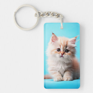 Adorable Kitten with Blue Background Key Ring