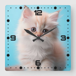 Adorable Kitten with Blue Background Square Wall Clock