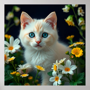 Adorable Kitten With Blue Eyes Poster
