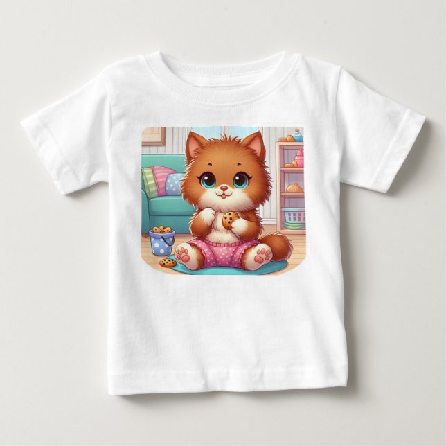 Adorable Kitten With Cookie Toddler T-Shirt (Front)