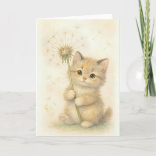Adorable Kitten with Dandelion and Butterfly Blank Card